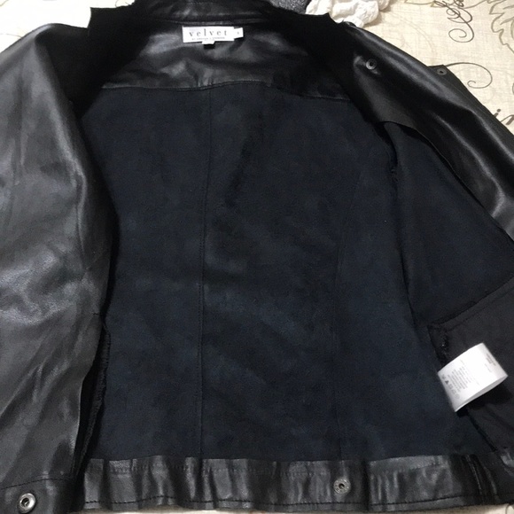 Velvet by Graham & Spencer Black Faux Leather Jacket Small Moto Biker Zip Pocket - Picture 5 of 8